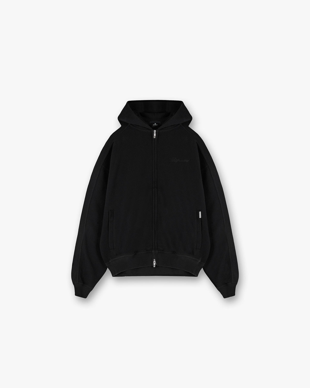 Waffle Zip Through Hoodie - Jet Black