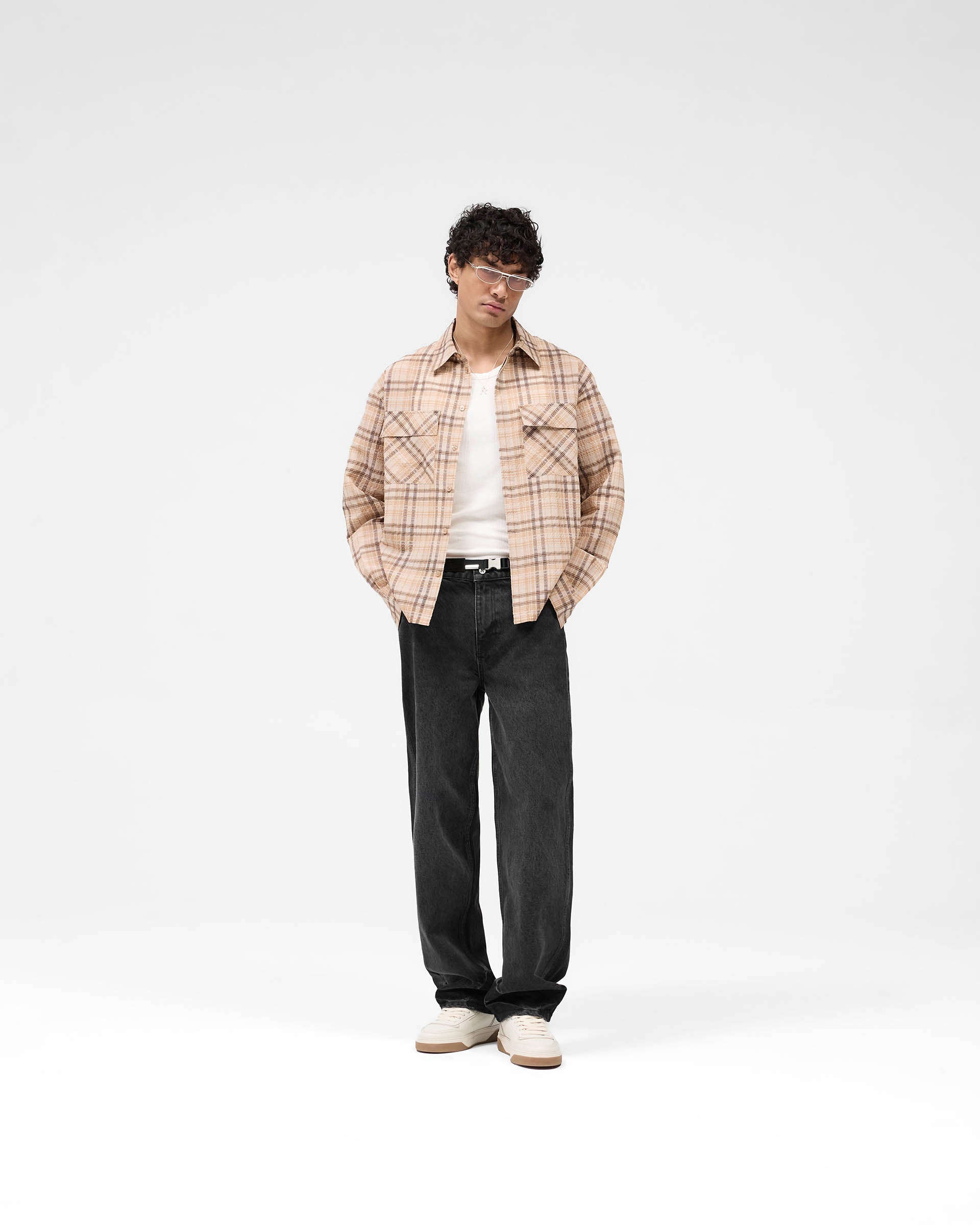 Sheer Flannel Shirt - Brown Check