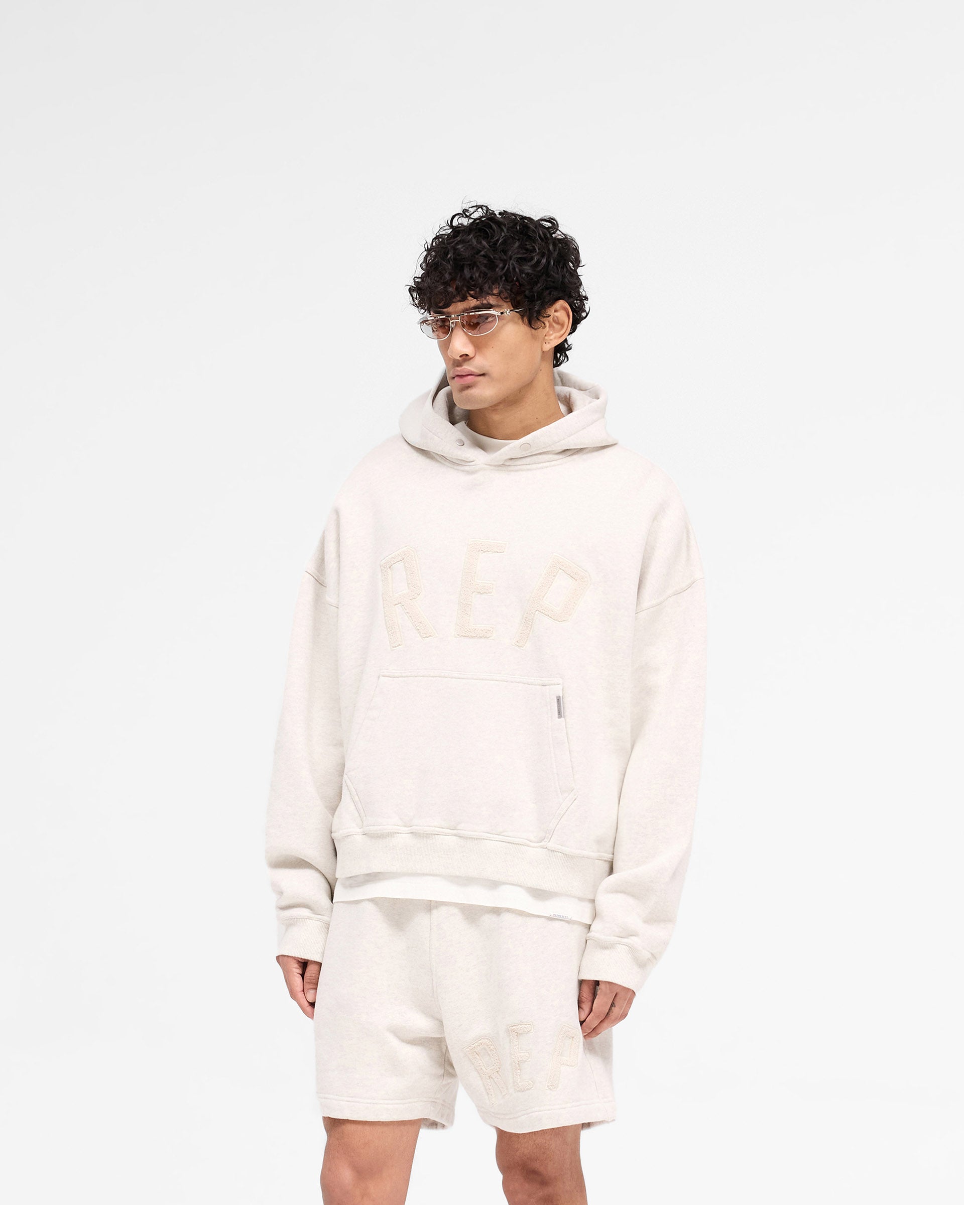 Rep Applique Hoodie - Cream Marl